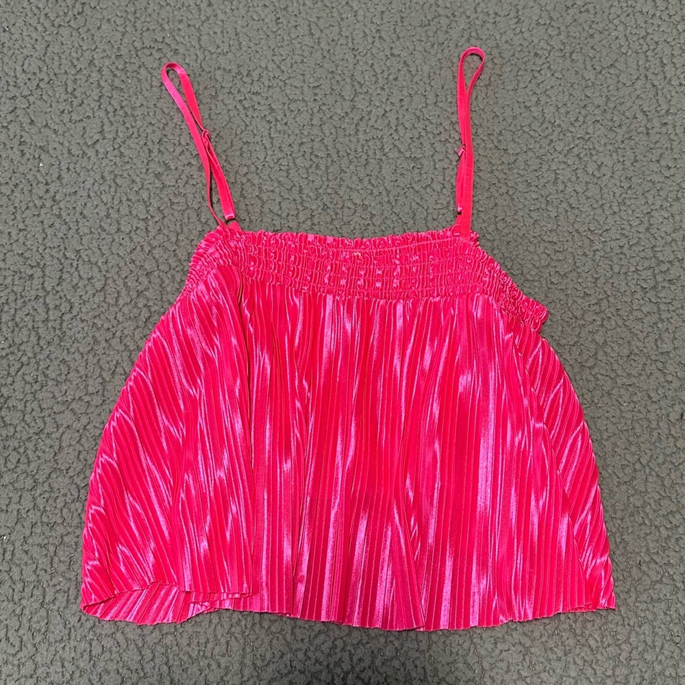BP Neon Pink Satin Flowy Cropped Tank (S)